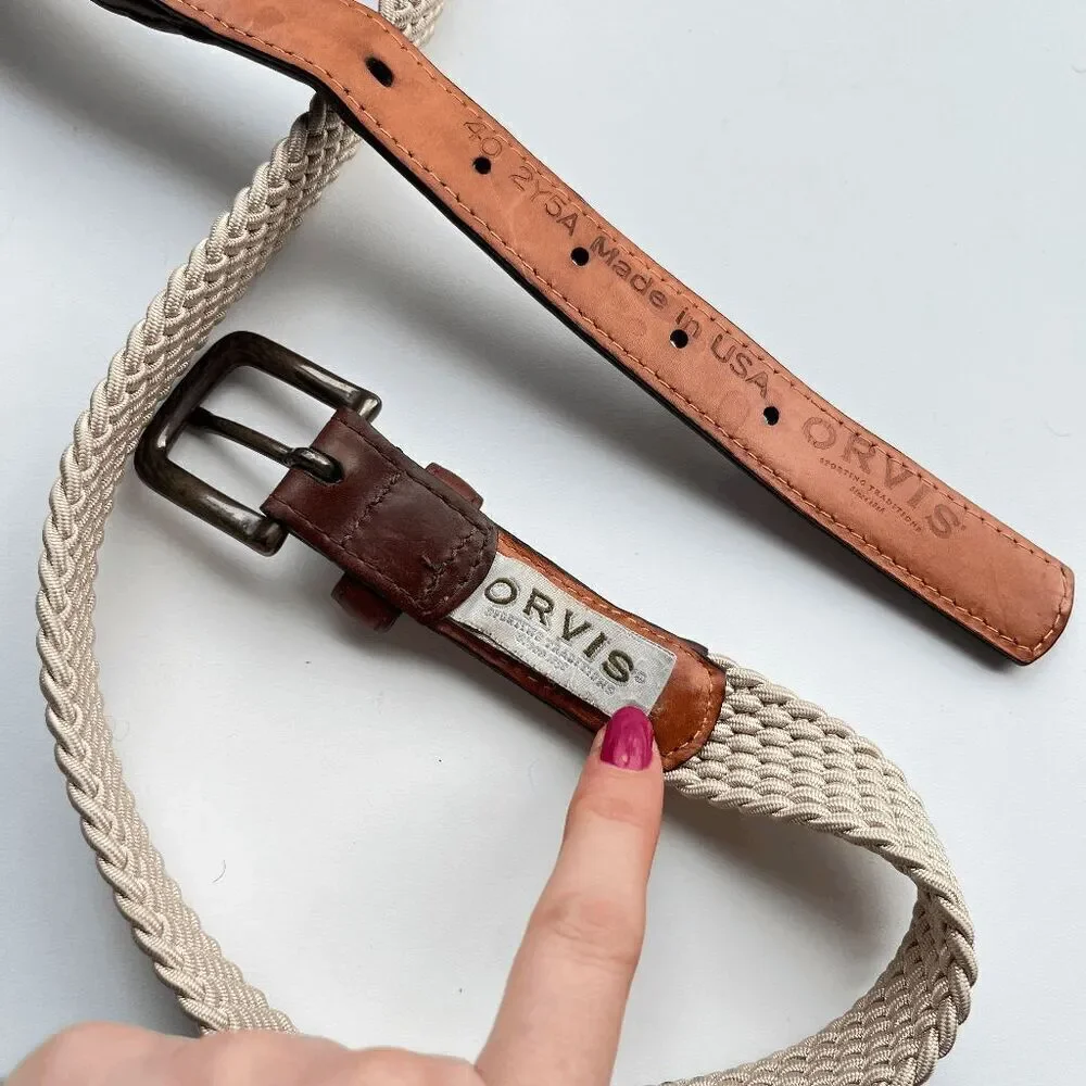 Orvis Vintage Woven Stretch Belt with Leather Trim - Made in USA - 40”